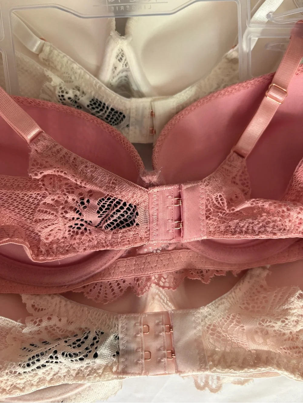 Rene Rofe Lace Push-Up Bra Trio — Ivory, Rose, Blush Size 34B - Picture 5 of 8